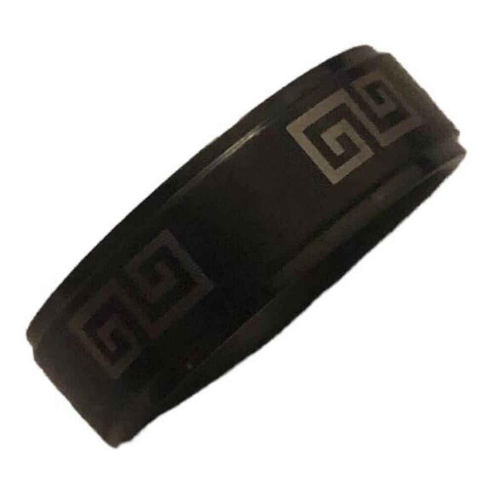 Stainless steel black toned Greek key band ring size 13